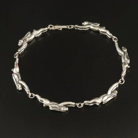 GORGEOUS SS Silver Jumping Rabbit Bracelet - M - 8.75" - A Unique Great Gift! - Picture 1 of 4